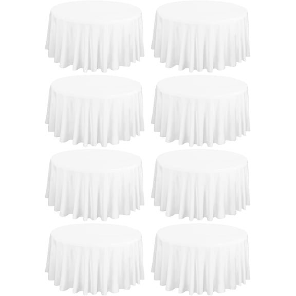 8 Pack 120 Inch Round White Polyester Tablecloth, Perfect for 8ft Round Table, Wrinkle & Stain Resistant
