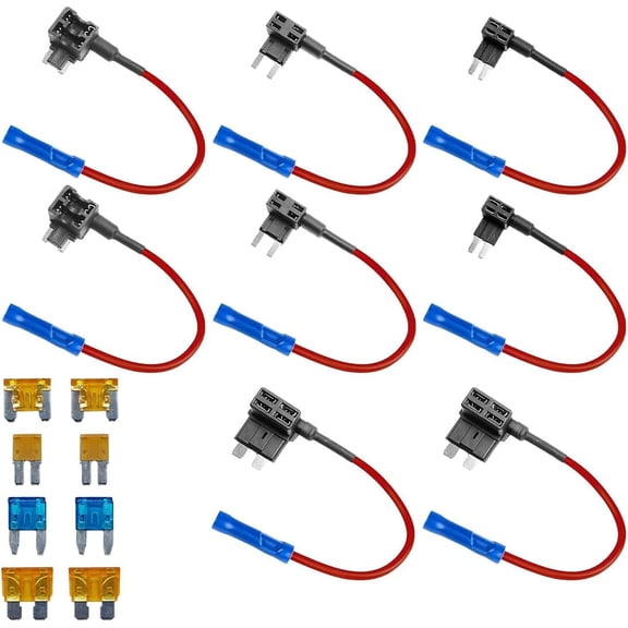 8 Pack 12V Car Add-a-Circuit Fuse Tap Adapter with Blade Fuses, Standard Mini Micro2 Low Profile Mini Fuse Holder, 4 Types ATO ATC ATM APM Holder for Automotive Cars Trucks Boats