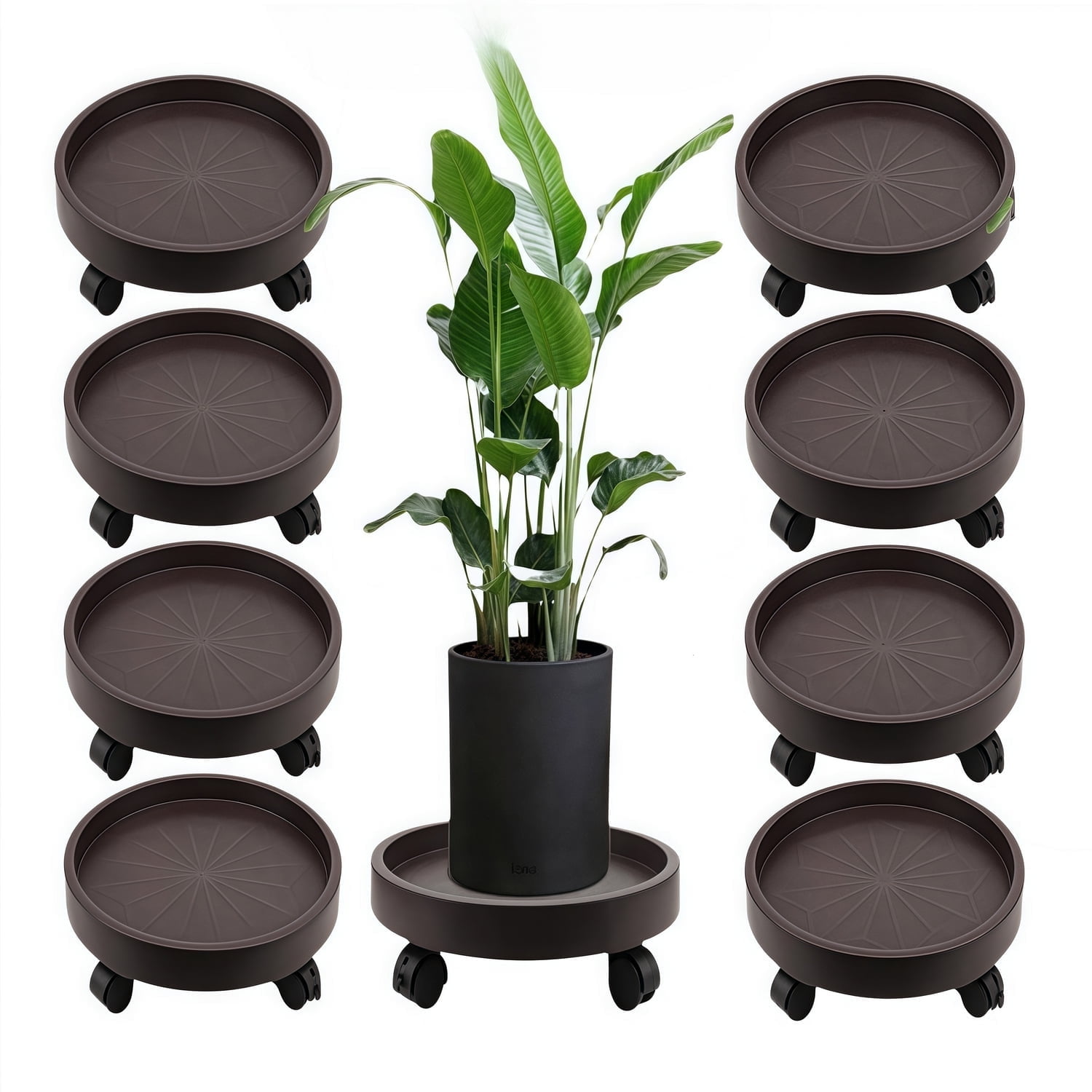 8 Pack 13 Inch Round Plant Caddy with 4 Lockable Wheels, 110 Lbs ...