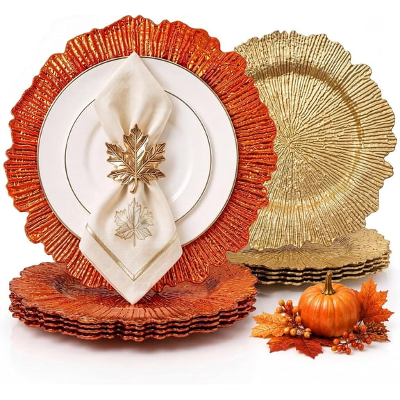 8 Pack 13" and Orange Fall Colors Charger Plates