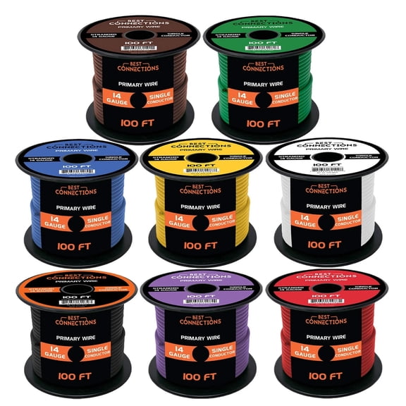 8 Pack 14 Ga Gauge 100 Feet Primary Remote Car Ground Hook up Wire Audiopipe