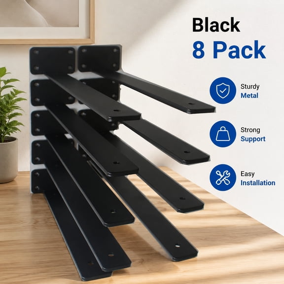 8 Pack 14 Inch Black Hidden L Shelf Brackets Thickened Iron Floating Wall Mount Brackets Rustic Industrial Metal Support for Shelving