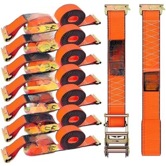 8 Pack 15FT x 2IN E Track Ratchet Strap 4500lb Breaking Strength for Container, Cargo Vans, Trailer Load Hi Visible Neon Orange Color$$