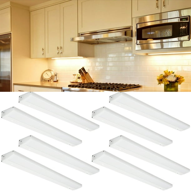 8 Pack 16" LED Under Cabinet Task Lighting, ETL Listed, Linkable, Plug in, 8W, 520lm, 3000K Warm White, White Finished (Included 2*Power Cord)