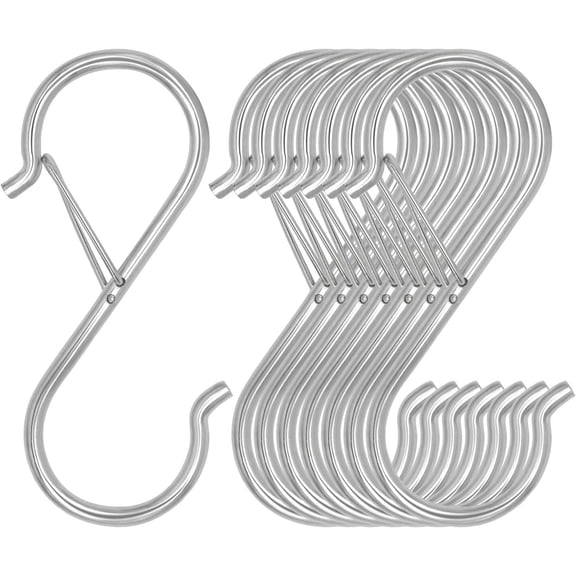 8 Pack/ 16 Pack S Hooks for Hanging, 3.5 inch Heavy Duty S Hooks with Safety Buckle S Shaped Hooks Kitchen Pot Rack Hooks Closet Hooks for Hanging Plants, Clothes, Kitchen Utensil, Bags
