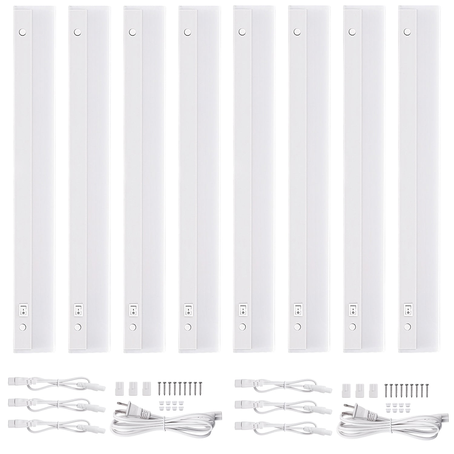 8 Pack 16" Under Cabinet Light linkable, LED Closet Light, Plug-in, Cool White (Included 2*Power Cord)