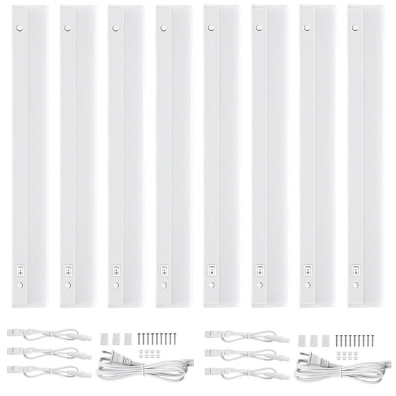 8 Pack 16" Under Cabinet Light linkable, LED Closet Light, Plug-in, Cool White (Included 2*Power Cord)