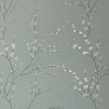 8-Pack 16" x 24" Wallpaper Panels. Sage Green Floral Peel and Stick Wallpaper Sheets in West Coast Branch Print. Renter-Friendly Wallpaper for Home.