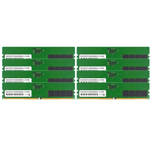 8-Pack 16GB DDR5 4800MHz PC5-38400 UDIMM Desktop RAM Memory Kit (128GB Total) for AI Development, 8K Rendering & Enterprise Virtualization 1.1V Non-ECC Unbuffered