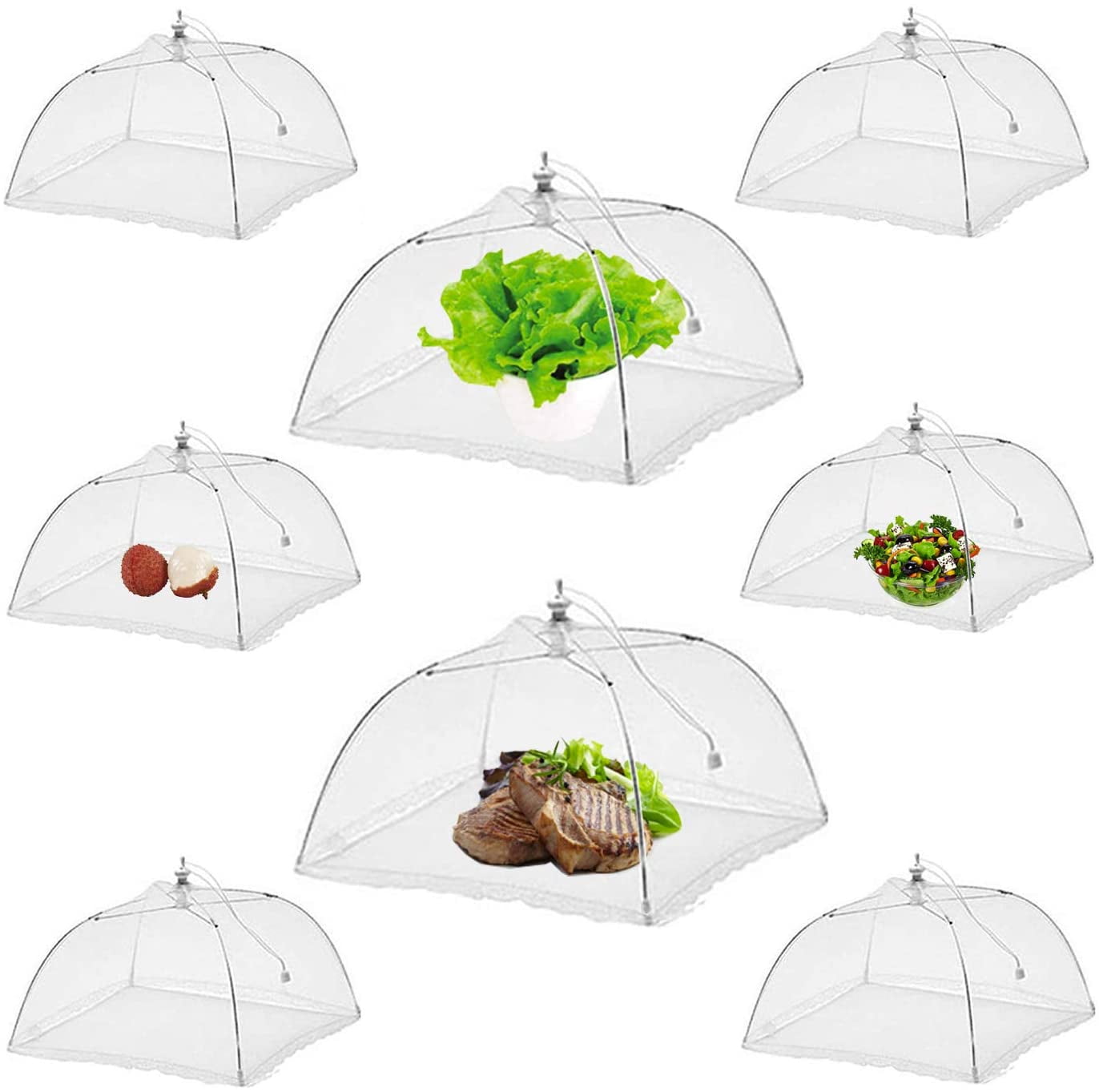 8 Pack 17 Inches Food Covers for Outside,Large Pop-Up Mesh Food Tent  Umbrella,Camping Food Net Cover, for Outdoors,Screen Tents, Parties  Picnics, BBQs,Keep Bugs And Flies Away From Food 
