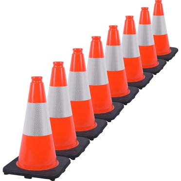 8 Pack 28 Inch Fluorescent Orange Traffic Cones With Reflective Tape - Heavy Duty Safety Cones