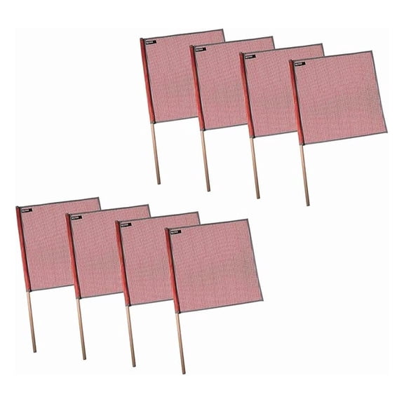 (8 Pack) 18"x18" Red Warning Flags for Trucks with Dowel & Reflective Webbing - High Visibility Vinyl Mesh Safety Flag DOT Compliant