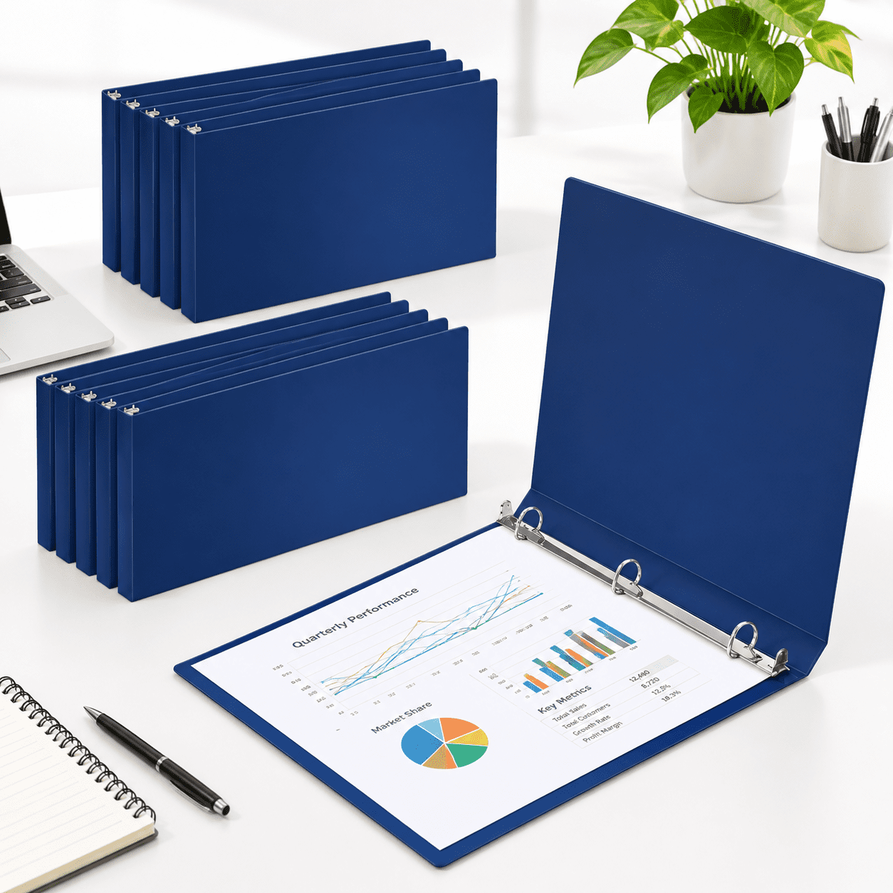 Six Pack Rigs 8 Pack 2 Inch Navy Blue 3 Ring Landscape Binders for 11 x 17 Inch Paper ...