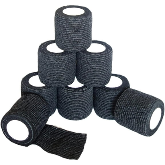 8 Pack 2 Inches Self Adhesive Bandage Wrap Breathable Cohesive Vet Wrap, Elastic Self Stick Tape for Sports, Wrist, Ankle (Black)