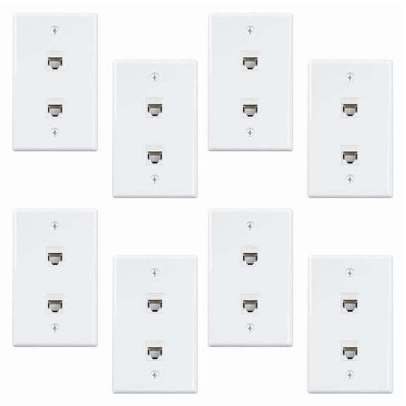 8 Pack 2 Port Ethernet Wall Plate, Cat6 Female to Female Wall Jack RJ45 Inline Coupler Wall Outlet, White