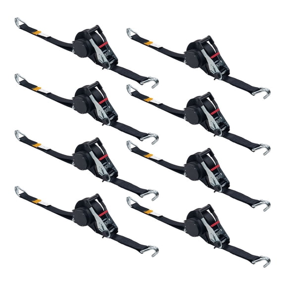 8 Pack 2" X 26.5' Auto Retractable Ratchet Straps with Wire Hooks, 3,333 lbs WLL, Padded Handle, Self Ratcheting Tie Down Strap for Boat, Jet Ski, ATVs, Bikes