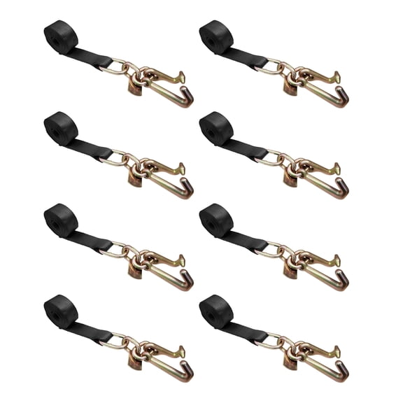 Mega Cargo Control 8-pack Heavy Duty G70 2" x 10' Towing Strap TJ Cluster Hook for Trailer Wrecker, 3333 lbs Wll, Black