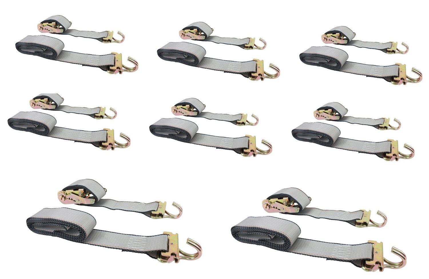 8 Pack 2'' x 12' E Track Ratchet Straps with J Hook & Spring E-Fittings, 3000 lbs - Grey Heavy Duty Etrack Ratchet Tie Down Strap for Enclosed Trailers, Trucks & Vans