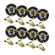 8 Pack 2 x 120 Car Tie Down Straps for Trailer with Flat Hook - 3333 LB WLL Lasso Style Tire Straps for Car Trailer with Ratchets - Vehicle Tie Down Wheel Straps for Hauling Cars