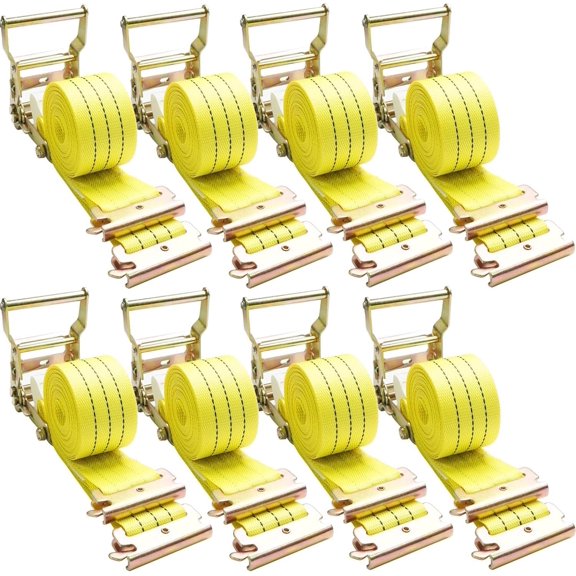 8 Pack 2" x 15' Heavy Duty E-Track Ratchet Straps - Box Straps, Straps, Cargo Tie Down for , , - 4500 lbs Break Strength, Yellow