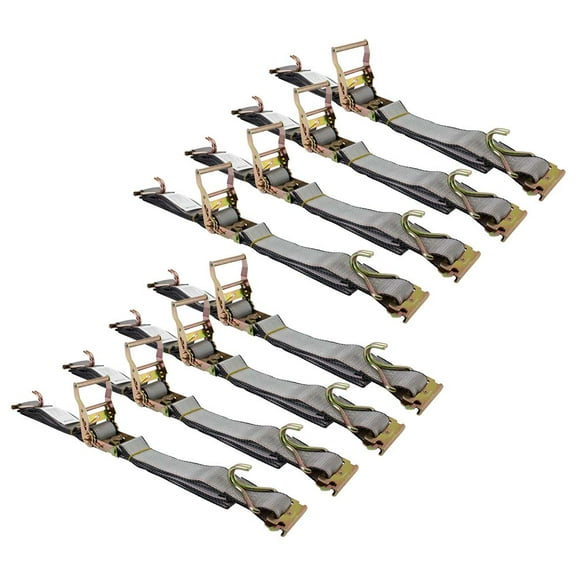8 Pack 2'' x 16' E Track Ratchet Straps with Wire Hook & Spring E-Fittings, 500 lbs - Gray Heavy Duty Etrack Ratchet Tie Down Strap for Enclosed Trailers, Trucks & Van