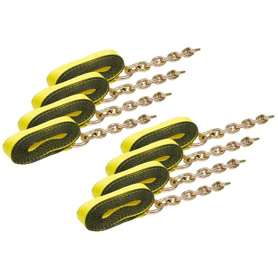 (8 Pack) 2" x 21' Replacement Tie Down Strap w/ Chain Extension for 8-Point Tie Down Kits, 4000 lbs WLL