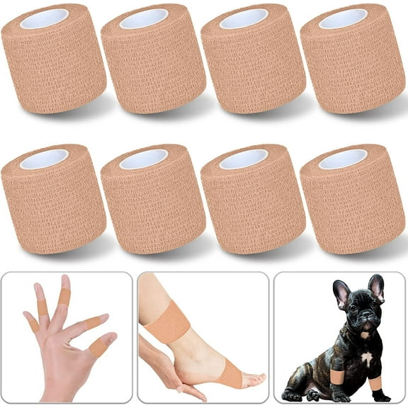 8 Pack 2 in x 5 Yards Cohesive Wrap Self Adhesive Bandage Wrap Elastic Self Adherent Wrap Self Stick Vet Tape for Athletic,Wrist,Ankle,Knees,Pets (Skin Color)