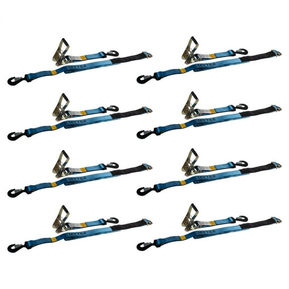 (8 Pack) 2" x 8' Tie Down Ratchet Axle Straps with Snap Hooks, D-Ring and Protective Sleeve, 10,000LBS Capacity - Race Car Trailer Car Hauler Towing