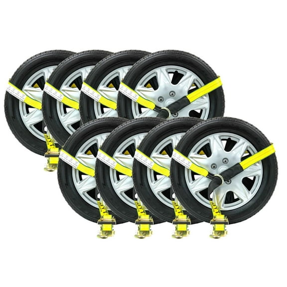 (8 Pack) 2"x10' Lasso Ratchet Strap Finger J Hook Wheel Net Auto Tow Towing Tie Down