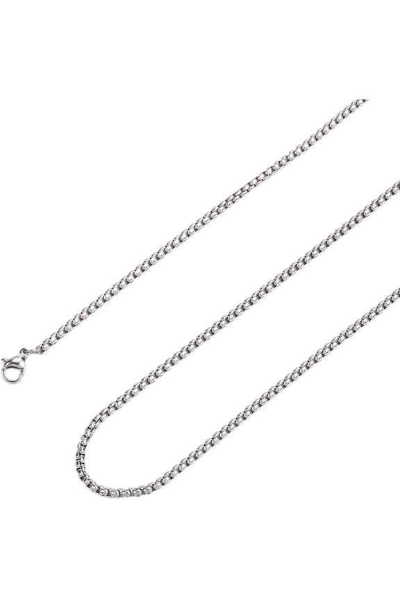 8 Pack 20 Inch/0.5m 2mm Silver Box Chains Square Stainless Steel Chain Bulk 50cm Thin Metal Color Rope Lobster Clasp Chain for DIY