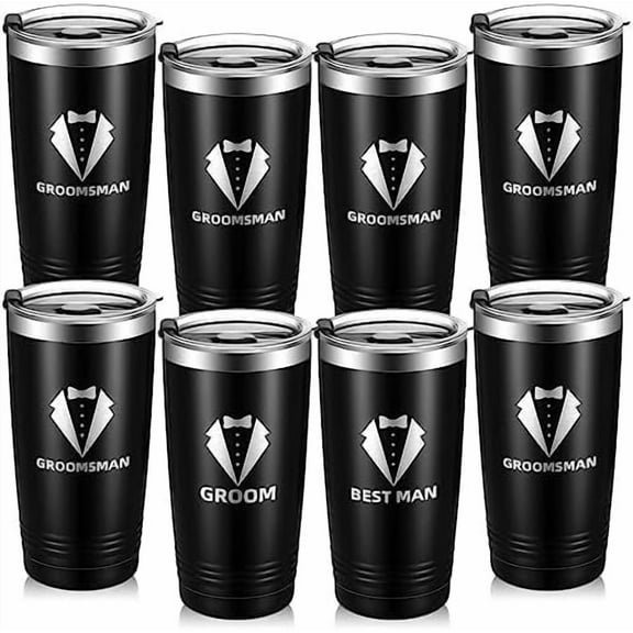 8 Pack 20 oz Groomsmen Gifts Groom Cups Groomsmen Tumblers with Lid Stainless Steel Groomsmen Cups for Bachelor Party Wedding Proposal Travel Gift$$Home Decor, Kitchen, & Other