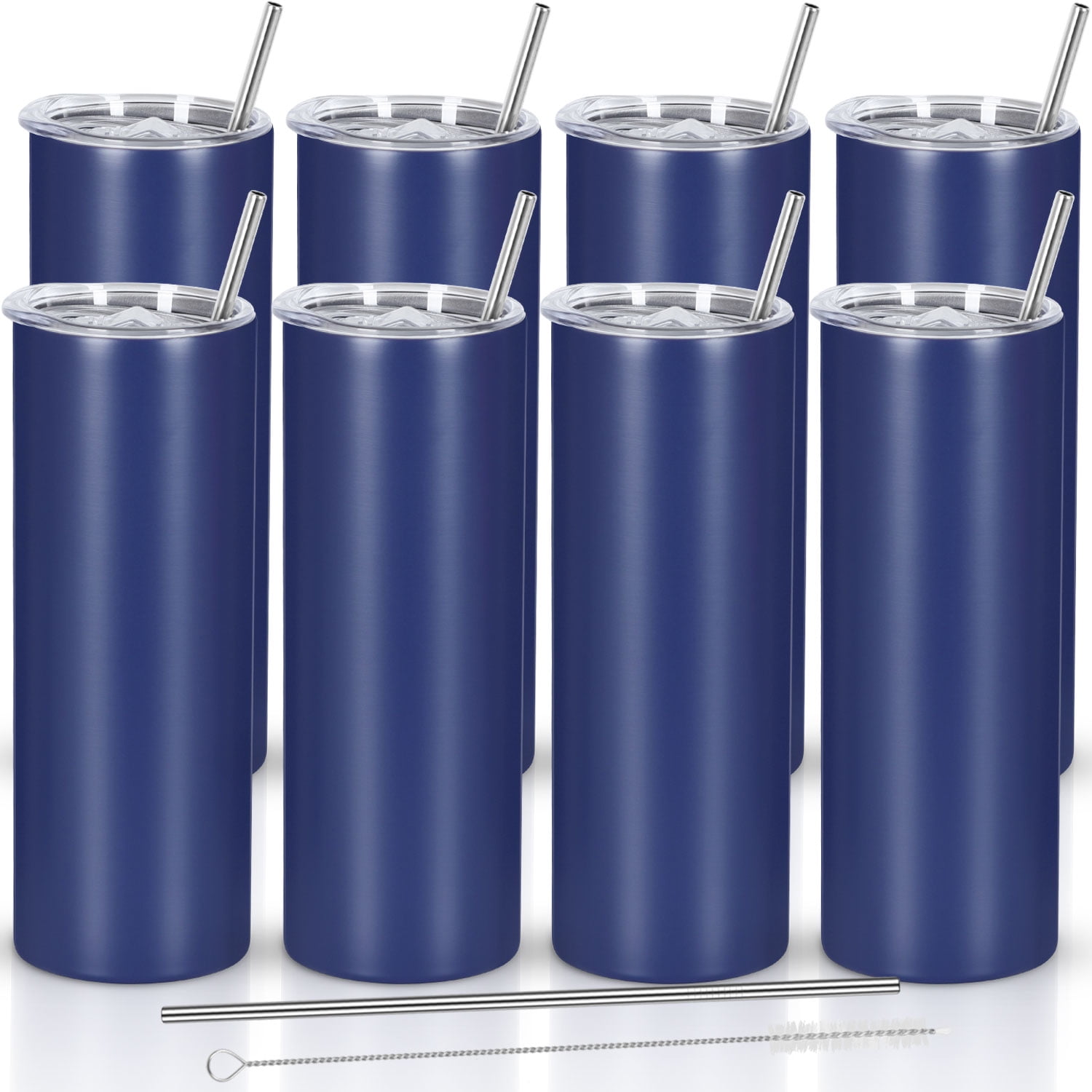 8 Pack 20 oz Skinny Straight Tumbler Bulk, Stainless Steel Double Wall  Insulated Tumblers with Lids and Straws, 20 oz Slim Travel Cup for Drinks  ...