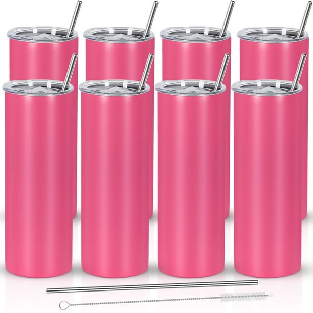 8 Pack 20 oz Skinny Straight Tumbler Bulk, Stainless Steel Double Wall