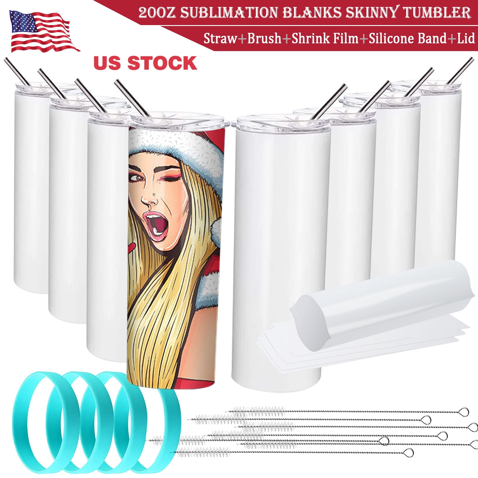 PINKSODIUM 8 Pack Sublimation Tumblers bulk 20 oz Skinny Straight  Sublimation Blanks 20oz Double Wall Insulated White Stainless Steel Tumbler  Cups with lids polymer coating for heat transfer 8 Count (Pack of 1)