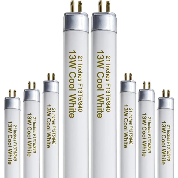 8 Pack 21 Inch T5 Fluorescent Light Bulb 13 Watt F13T5/CW Compatible for Satco Under Cabinet Tube Cool White 800 Lumen G5 Base Count