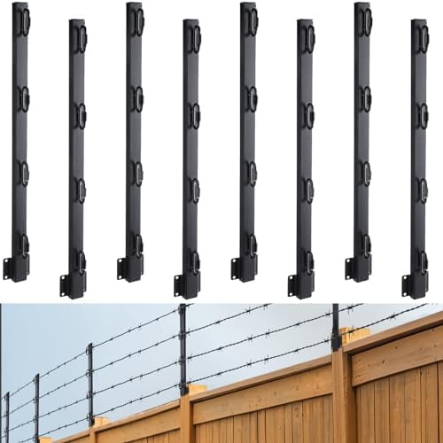8 Pack 23.6" Wooden Wall Fence Post Extender Fence Barbed Wire Extend Arm for Outdoor Fences to Increase Height, Protect Privacy and Pets Jumping Off, Cornered Barbed Wire Arms for Garden