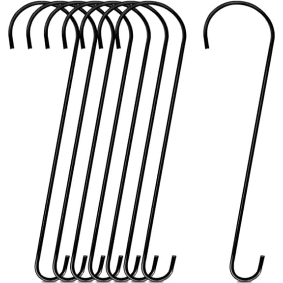 8 Pack 24 Inch Large Tree Branch Hooks Long S Hooks for Hanging Plants, Bird Feeder Hook for Tree, Metal Garden Hooks for Hanging Baskets, Plants, Lanterns Outdoor and Indoor Uses (Black)