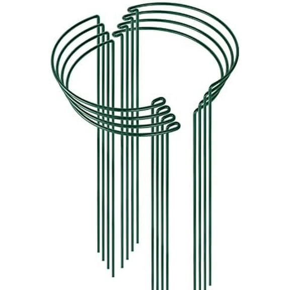 8 Pack 24 Inch Plant Support Stakes, 10" Wide x 24" High Half Round Metal Garden Plant Stake Peony Support Cage, Green Plant Support Ring Border for Tomato,Hydrangea,Flower Indoor Outdoor