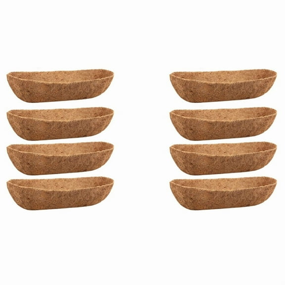 8 Pack 24 Inch Trough Coconut Liners, Natural Coconut Liners for Wall Planter, Window Basket Deck Railing Planter,8 x coconut liner,Brown
