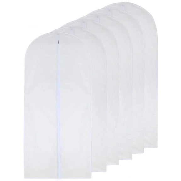 8-Pack 24 x 40 Inch Breathable Hanging Garment Bags, White Zippered Suit Dust Covers, Wardrobe Storage Protector for Suits, Dresses & Dance Costumes