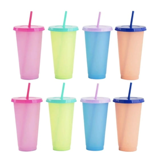 8 Pack 24oz Color Changing Cups, Tumbler with Lids and Straws, Travel Mug Cup, Drinking Glasses for Kids Women Party, Reusable Plastic Cups,Cold Tumblers, Smoothie Cups