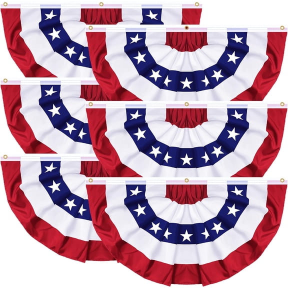 8 Pack 250th Anniversary 1.5x3 FT American Bunting Flag 4th of July Decorations USA Pleated Fan Flag Memorial Day Outdoor Patriotic Half Fan Flags Banner Fourth of July Independence Day Outside Decor