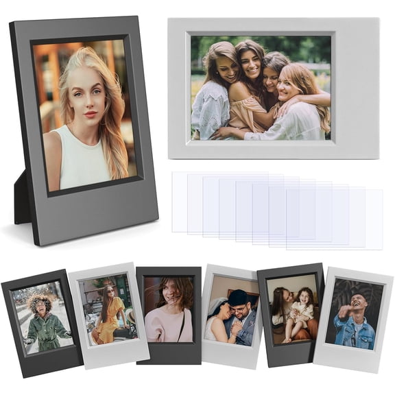 8 Pack 2x3 Mini Photo Frames for for Fuji Instax Mini 3 inch Picture/Polaroid 3-Inch Films - for Desktop Display Small Wallet Size Picture frame with Clear Protective Covers - Black & Grey
