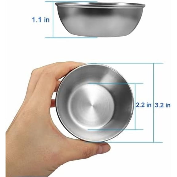 8 Pack 3.2inch Stainless Steel Sauce Dishes Mini Individual Saucers Bowl Round Seasoning Dishes Sushi Dipping Bowl Appetizer Plates, Sliver