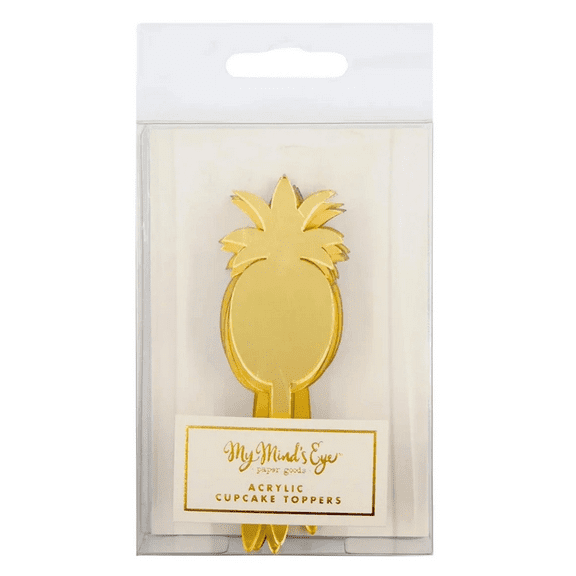 8 Pack 3.5 in Acrylic Pineapple Cupcake Toppers, Gold Reusable Party Picks for Summer, Birthday, Luau Theme Desserts, Decorative Tropical Cake, Cupcake Party Accents, Gold