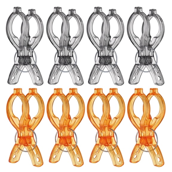 8 Pack 3.5 Inch Plastic Clothespins, Multi-Purpose Kitchen Towel Clip Spring Clamp, Non-Slip, Beach Towel Clip for Beach Chair, Suitable for Kitchen, Towel Rack Beach, Gray/Orange
