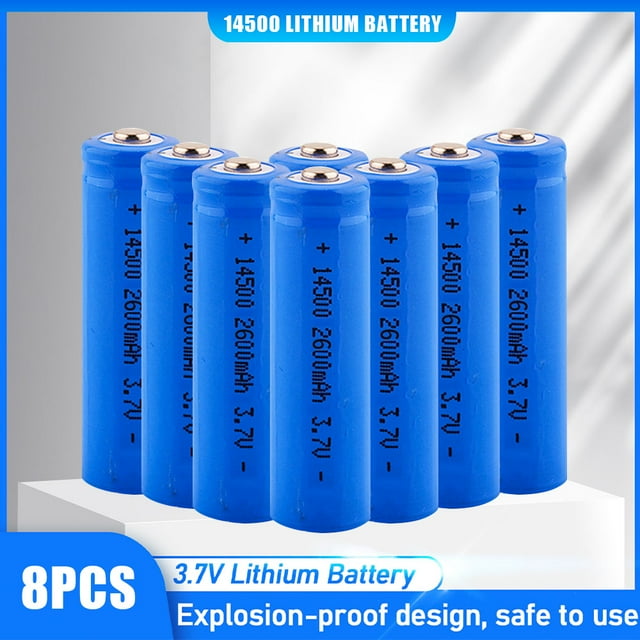 8-Pack 3.7V 14500 Battery 2600mAh Li-Ion Rechargeable Batteries for ...