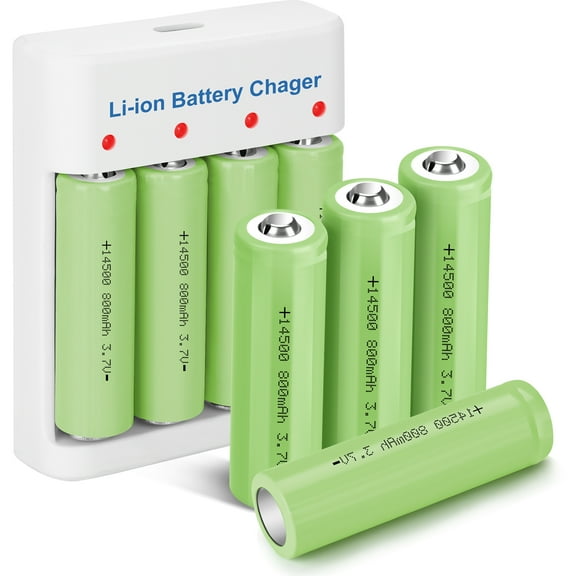 8-Pack 3.7V 14500 Battery 800mAh Li-Ion Rechargeable Batteries +Charger for Flashlight ,Toys,keyboard and mouse