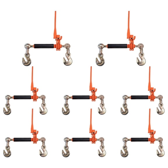 8 Pack 3/8" - 1/2" Hi-Viz Orange Quick Folding Handle Ratchet Load Binder with Grab Hook 12,000 lbs WLL | Tie Down Hauling Chain Binders for Flatbed Truck Trailer
