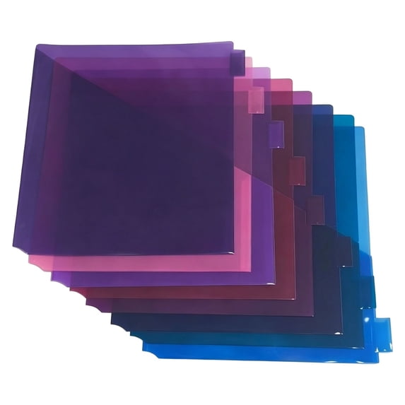 8 Pack 3-Hole Dividers with Double Slant Pockets, Transparent Colored PP Plastic Index Separators, Reusable Write & Erase Tab File Dividers for 3-Ring Binders.